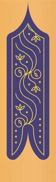 Showing flat illustration panel featuring yellow vine motifs on purple arch, Stock Illustration