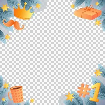 Showing flat leaf-star border, crown-and-mustache, gift box, mug, #1 emblem, Illustrazione stock