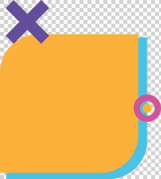 Showing flat orange rounded rectangle with blue border, purple X and pink ring Stock Illustration
