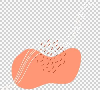 Showing flat peach blob crossing white curved lines and orange dashes on イラスト素材