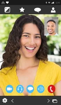 Showing flat phone call interface with Latina in yellow top inset thumbnail and 스톡 일러스트