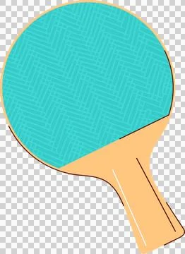 Showing flat ping pong paddle with lined teal rubber face and wood handle on Illustration