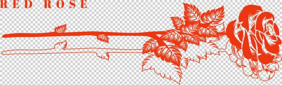 Showing flat red vector rose stem with thorny leaves, blooming rose, RED ROSE イラスト素材