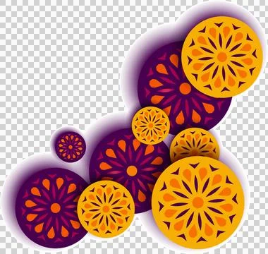 Showing flat vector mandala patterns overlapping with glowing shadows on Illustrazione stock