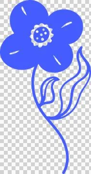 Showing flat vector stylized blue flower with dotted center and wavy lines, イラスト素材