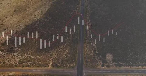 Showing four-way paved intersection over rural scrubland, overlaying candlestick Stock Photos