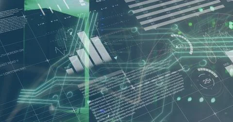 Showing futuristic dashboard in data visualization environment, with bar charts Stock Photos