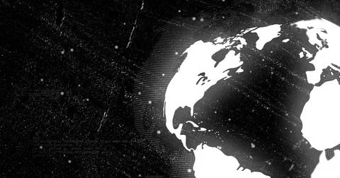 Showing globe with white continents on right in data space, halftone halo, Stock Photos