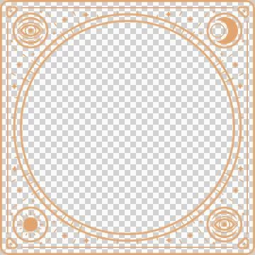 Showing golden frame defining empty circle featuring eye sun glyph sparkles on Stock Illustration
