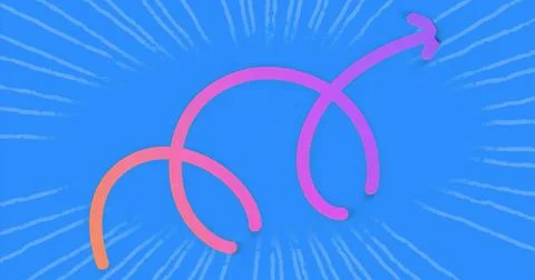 Showing gradient arrow curling into loops and rising into arrowhead on blue Illustrazione stock