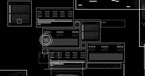 Showing GUI panels floating on workspace, with code text, data tables and Stock Illustration