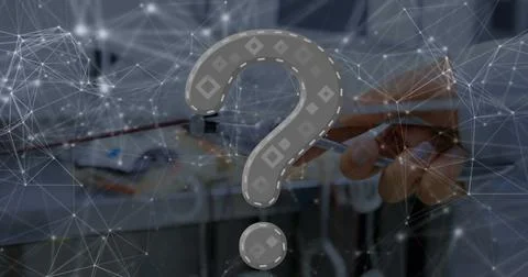 Showing hand plugging network connector with pliers in rack with question mark Stock Photos