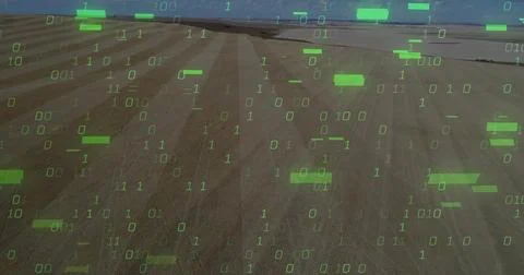 Showing harvested field with parallel rows from aerial view, overlaying Stock-Fotos