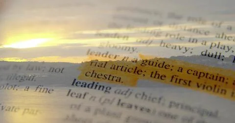 Showing highlighted dictionary entry leader on flat page in macro, with yellow Stock Photos