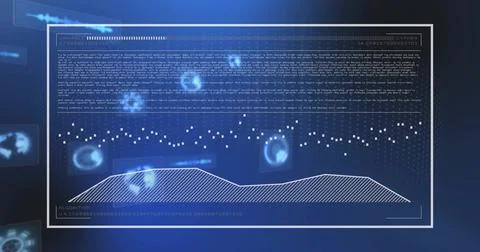 Showing holographic panel floating over blue gradient, featuring dotted matrix, Illustrazione stock