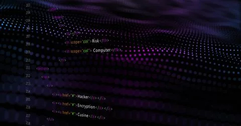 Showing HTML column 203-218 on dot-matrix waves, Risk or Computer or Hacker or Stockillustratie