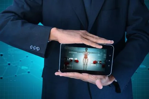 Showing human anatomy in tablet computer Stock Illustration