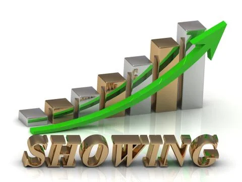 SHOWING- inscription of gold letters and Graphic growth and gold arrows on wh Stock Illustration