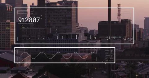 Showing interface overlay displaying numeric readout with waveform graph over Stock Photos