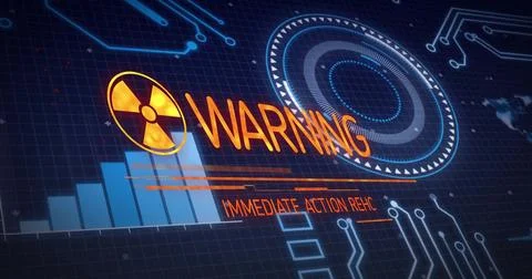 Showing interface in sci fi command center, with WARNING, orange radiation イラスト素材