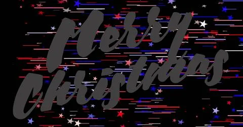 Showing large cursive Merry Christmas text on black digital card, with colorful Illustrazione stock