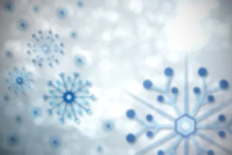 Showing large snowflake with hexagonal center and smaller flakes in winter Foto stock