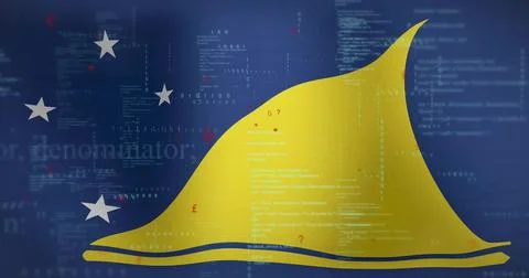 Showing large yellow emblem centered on blue field, two stripes, white stars, Stockillustratie