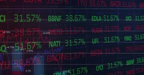 Showing LED-screen with tickers and percent labels on trading dashboard, tracing Stock Illustration