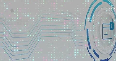 Showing lines linking pastel squares, padlock and folder icons in digital Stock Illustration
