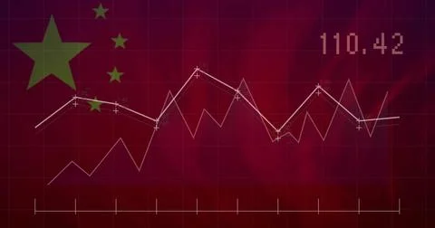Showing market graphic plotting jagged lines with crosses on red flag, 110 Fotos de archivo