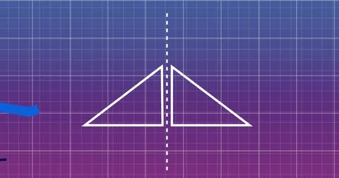Showing mirrored white triangles on base over gradient grid with dashed line and イラスト素材