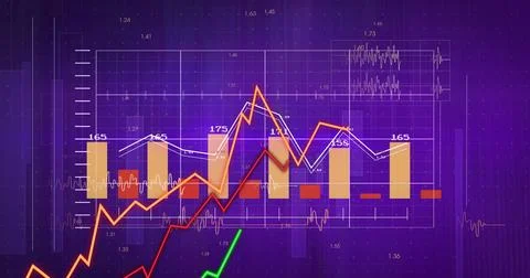 Showing multi-series chart on analytics panel, with framed grid, labeled bars Stock Illustration