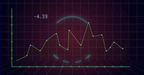 Showing neon green polyline chart with circular markers in analytics dashboar Illustrazione stock