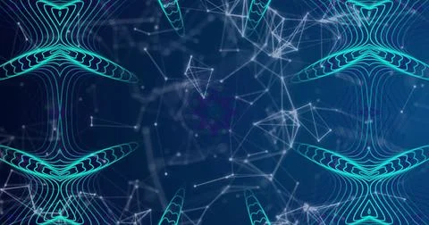 Showing network evolving in virtual display, with white nodes, connecting lines Foto stock