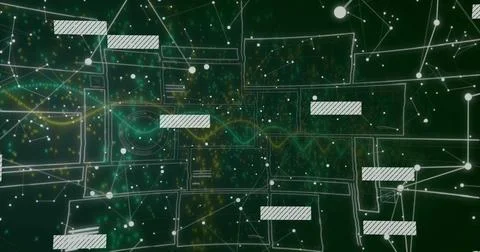 Showing network map in digital visualization, featuring nodes, lines and rect 写真素材