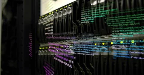 Showing network switch blinking LEDs and Ethernet cables in datacenter 스톡 사진