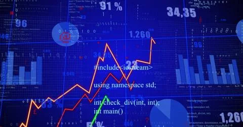 Showing orange zigzag line chart rising in digital dashboard, displaying green イラスト素材