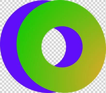 Showing overlapping flat torus rings in green-yellow gradient and purple on Stock Illustration