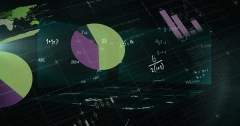 Showing overlapping translucent pie charts rotating in virtual grid, with pink Stockillustratie
