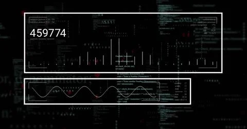 Showing pair of white-bordered UI panels on dark code backdrop, listing numeric Illustration