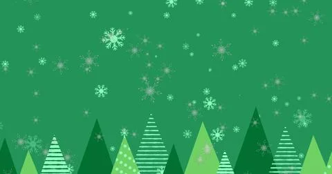 Showing patterned green triangles forming forest on green canvas, with falling Stock Photos