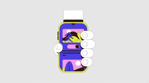 Showing phone in portrait mode with app interface neubrutalism user animation Stock Footage 334872132