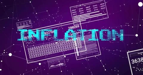 Showing pixelated cyan headline overlapping tilted keyboard and node mesh panels Stockillustratie