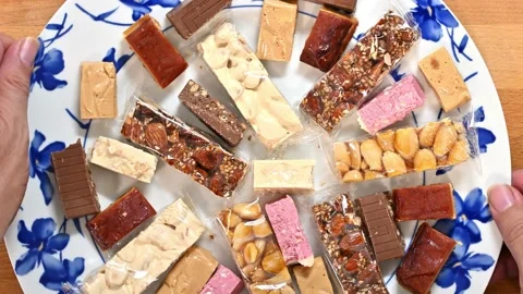 Showing a plate of nougat Stock Footage 228224344