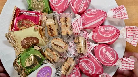 Showing a plate of shortbread and marzipans Stock Footage 228224616