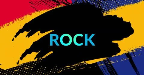 Showing poster featuring central black splash holding ROCK text in concert art 库存插图