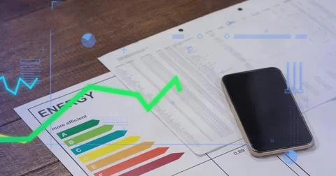 Showing printed documents featuring ENERGY chart, three-hole paper and Stock Photos