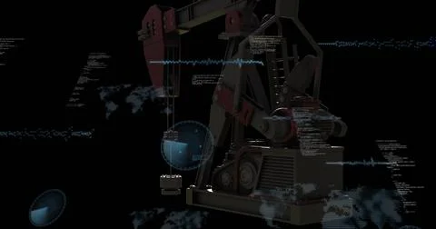Showing pump jack moving in studio void, with head, counterweight, suspended Stock Photos