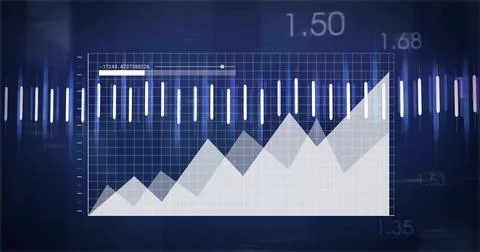 Showing rectangular grid plot with overlapping peaks on dark blue screen, signal Stock Illustration
