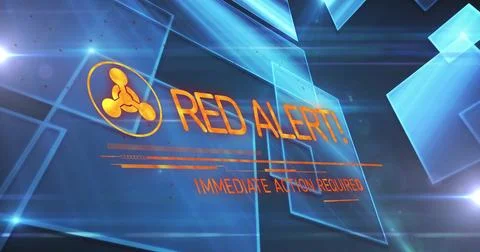 Showing RED ALERT! warning icon and IMMEDIATE ACTION REQUIRED in HUD, with blue Stock Illustration